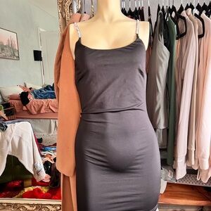 Black Bodycon Slip Dress with Embellished Straps